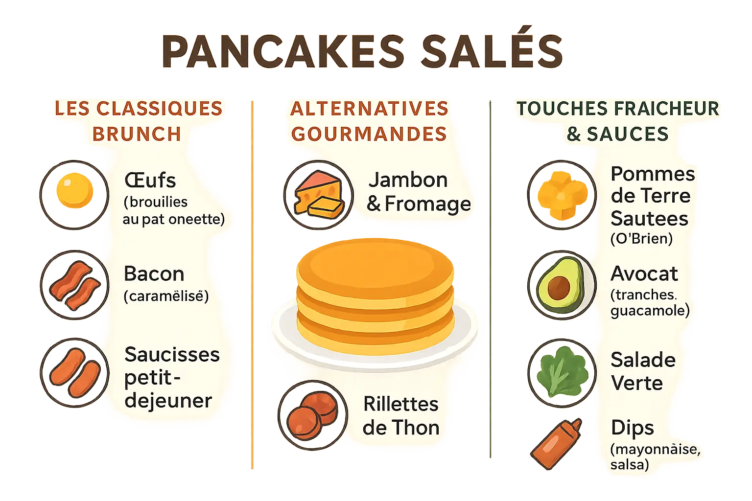 Pancakes salés avec accompagnements variés