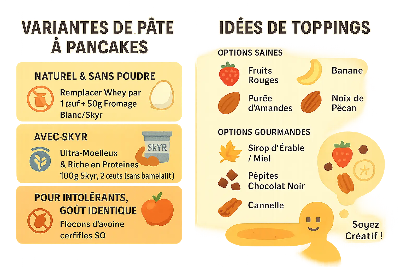 Pancakes protéinés aux flocons d'avoine avec différentes variantes et garnitures