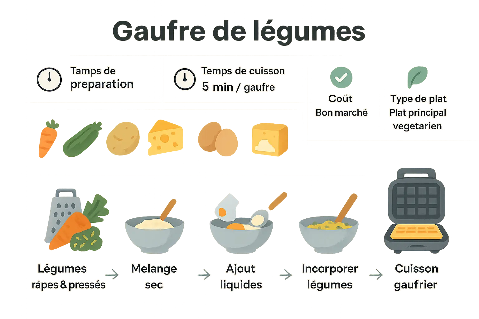 Gaufres aux légumes dorées sur une plaque de cuisson