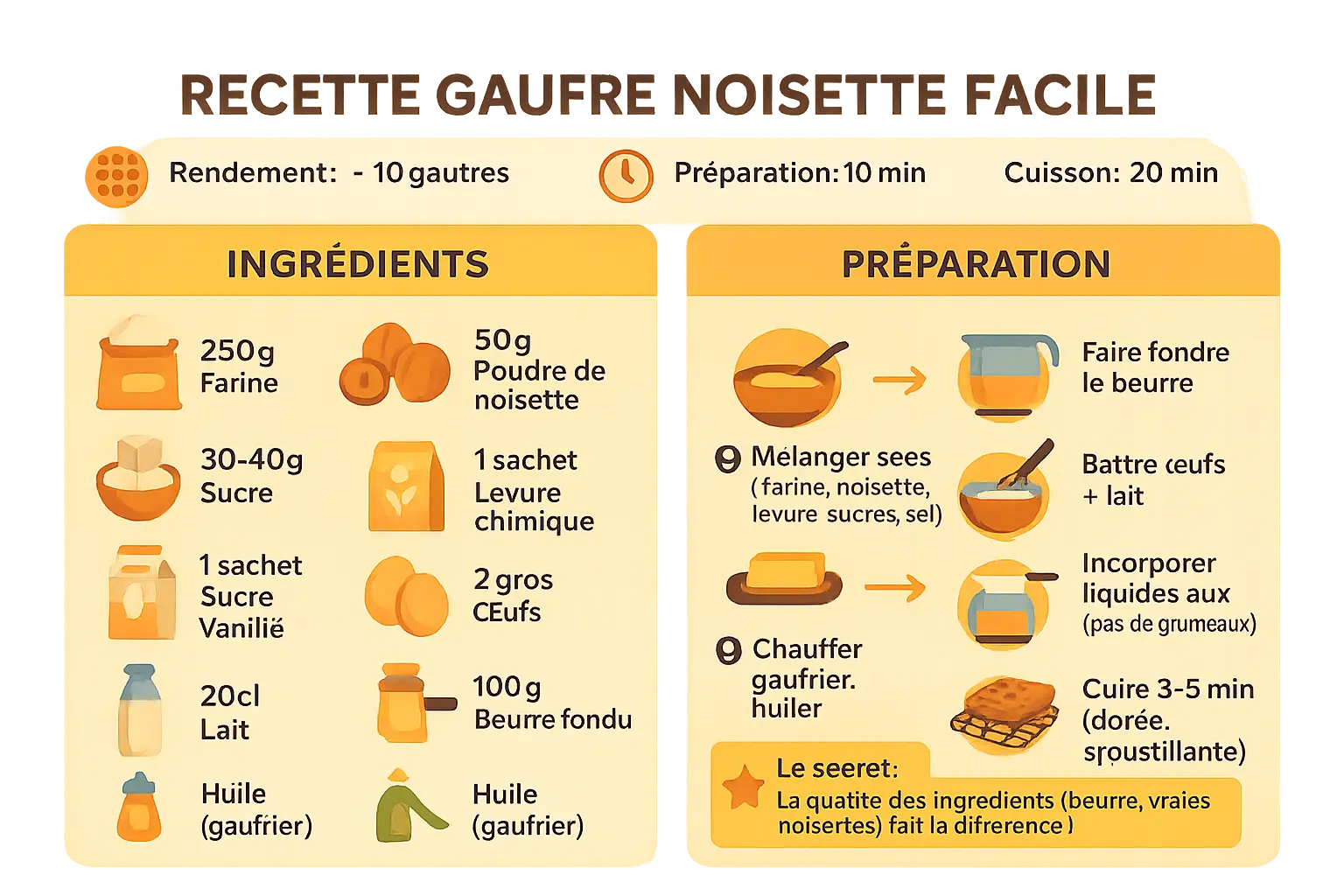 Gaufres noisette dorées et croustillantes sur une plaque