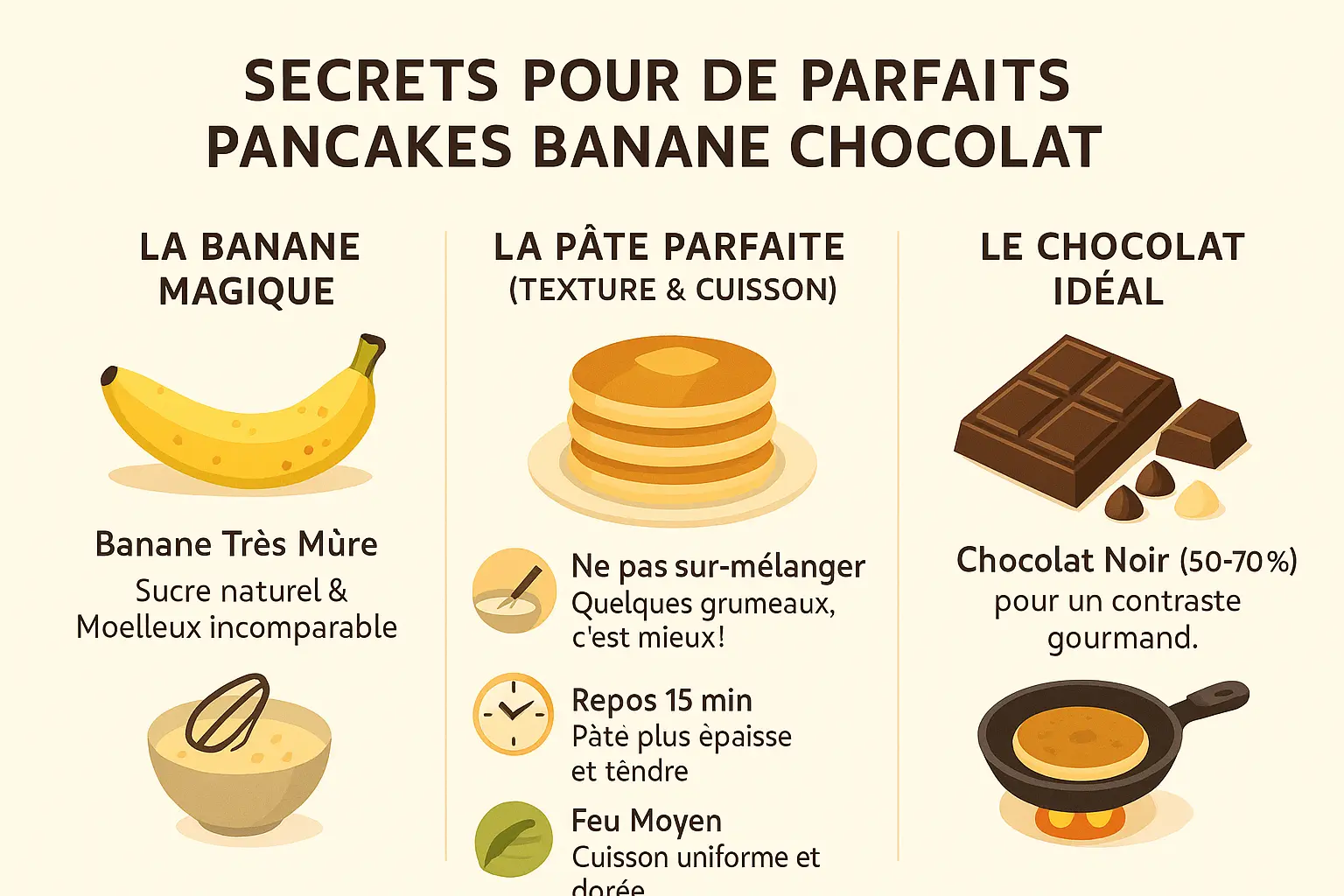 <strong>Pancakes banane chocolat</strong> dorés avec bananes et pépites de chocolat