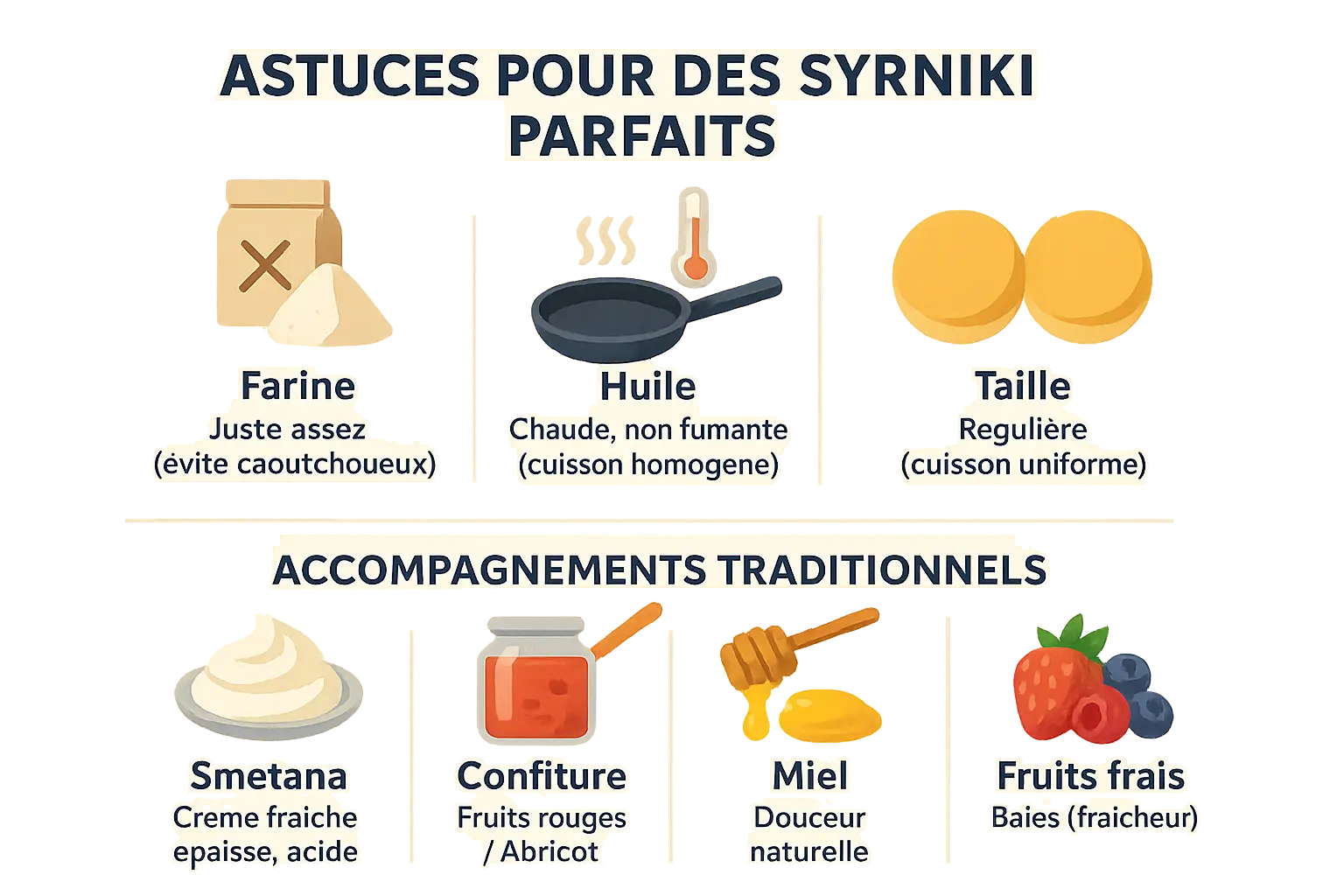 Syrniki traditionnels ukrainiens avec crème fraîche et confiture