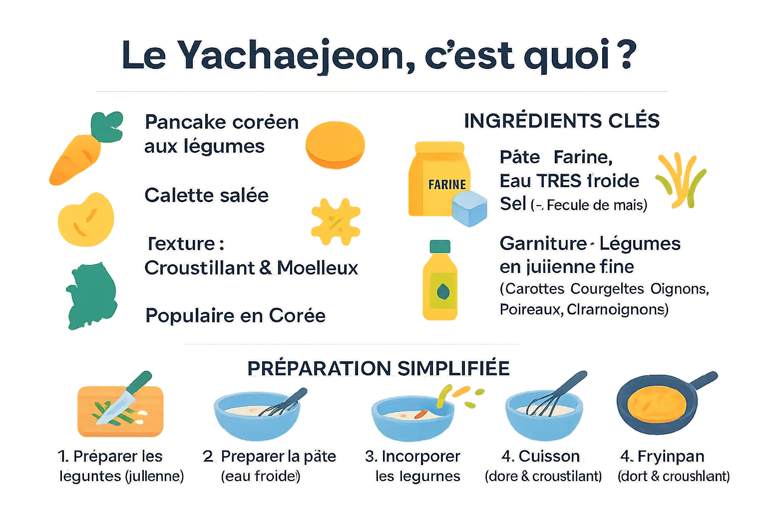 Pancake coréen Yachaejeon doré sur une poêle, accompagné de sa sauce